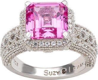 Suzy Levian Silver 0.02 Ct. Tw. Diamond & Sapphire Statement Ring