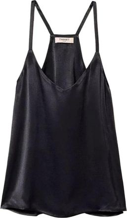 Twinset Viscose Satijnen Top - Dames - Tops zonder mouwen - Zwart - M - Satijn - Tops