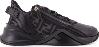 Fendi Leather Flow Sneakers With Ff Jacquard Fabric Inserts