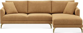 Castlery Lena Chaise Sectional Sofa Right Facing Customized, (Washed Chenille) Caramel (Brass Legs), Machine Washable, Removable Covers for Sofas, Castlery