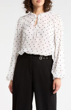 Adrianna Papell Ruffle Neck Top in Ivory/Black Timeless Dot at Nordstrom Rack, Size X-Small