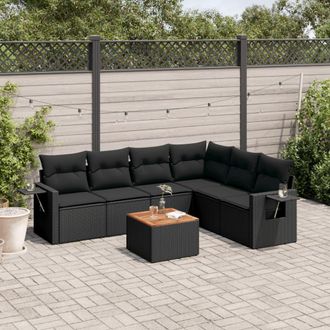vidaXL Vidaxl - Set De Comedor De Jard&iacute;n 7 Pzas Y Cojines Rat&aacute;n Sint&eacute;tico Negro
