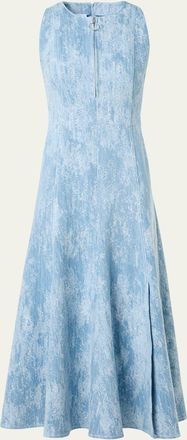 Akris Jacquard Denim Sleeveless Quarter-Zip Midi Dress
