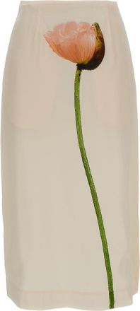 Simone Rocha Cream Poppy Motif Satin Pencil Skirt