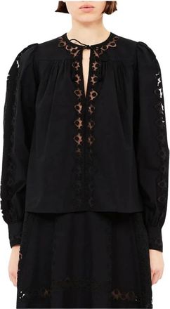 Ulla Johnson Zwarte Geborduurde Blouse met Tule Details - Dames - Blouses - Zwart - S - Tule - Overhemden