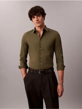 Calvin Klein Mens Slim Stretch Button-Down Shirt - Green - XL