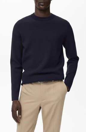 Mango Regular Fit Crewneck Sweater in Navy at Nordstrom, Size Small