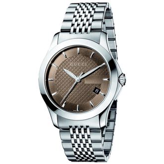 Gucci YA126406 G-Timeless Brown Dial Mens Watch - Silver - One Size