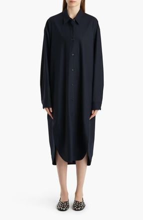 Khaite Gloria Long Sleeve Cotton Poplin Shirtdress in Dark Navy at Nordstrom, Size X-Small