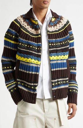sacai Mix Knit Cardigan in Brown at Nordstrom, Size 3