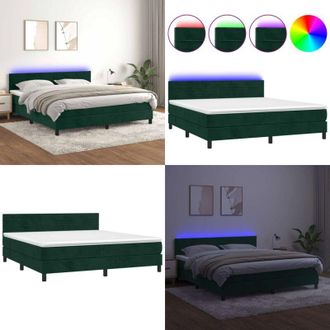 vidaXL Letto a Molle con Materasso e LED Verde Scuro 180x200cm Velluto - Materasso a molle - Letto con LED