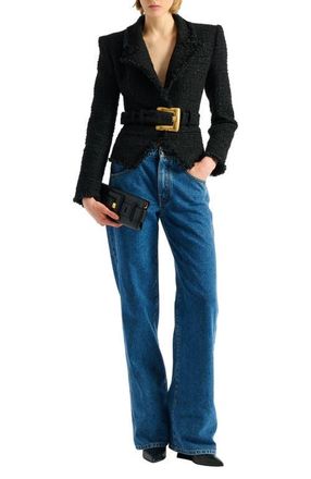 Balmain Belted tweed jacket in Black at Nordstrom, Size 36 Eu