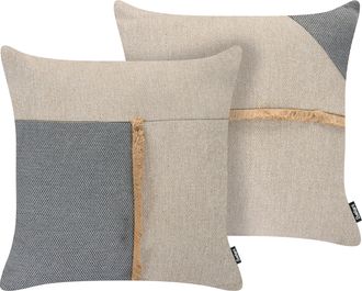 Beliani Conjunto De 2 Cojines Decorativos Para Exterior Accesorios De Jard&iacute;n Con Ribete De Flecos Beige Caryota