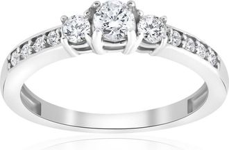 Pompeii3 3/4ct Three Stone Round Diamond Engagement Ring 14K White Gold Size Selectable