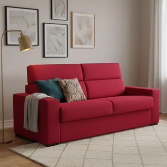 Dmora Sof&aacute; Cama 3 Plazas Marcon, Desenfundable, Con Almacenaje Hecho En Italia, Lavable, 220x95 Cm Rojo