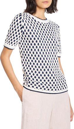 Nic+Zoe Geo Tuck Stitch Short Sleeve Sweater in Indigo Multi at Nordstrom, Size Petite P