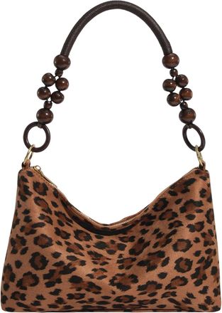 Generic Women Faux Suede Shoulder Bag with Beads Handles for Travel Work (Light Brown)