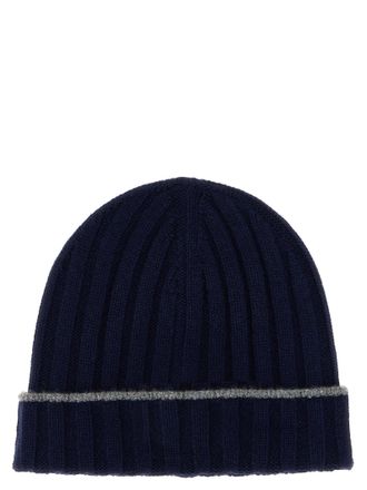 Brunello Cucinelli Cashmere Turn-Up Beanie Hats Blue