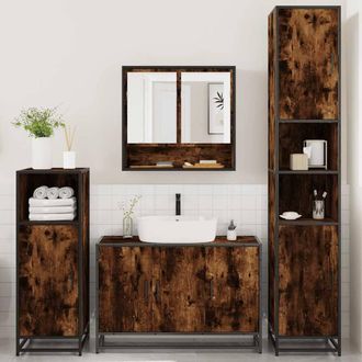 Berkfield Home Durable 4&not;Piece Bathroom Furniture Set&not;Smoked Oak Engineered Wood in Brown
