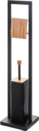 OEM Well Home - Portarrollos De Papel Higi&eacute;nico natureo Con Soporte Integrado Para Escobilla De Ba&ntilde;o, Color Negro, Funcional, &Oslash;20x60cm