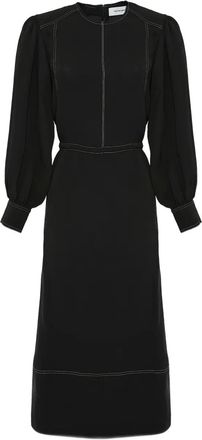 Yves Salomon drawstring-waist puff-sleeve midi dress - Black