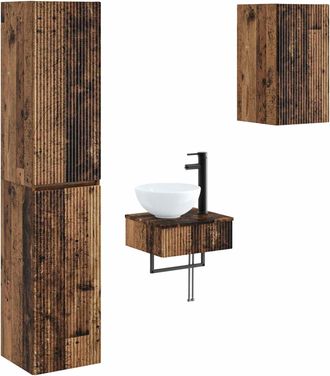 vidaXL Juego De Muebles De Ba&ntilde;o 3 Uds. Madera Envejecida Vidaxl