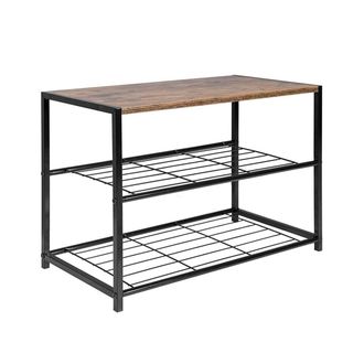 Woltu Scarpiera Da Ingresso Panca Scarpiera A 2 Ripiani Per 6 Scarpe Con Seduta Nero + Legno Vintage - Woltu