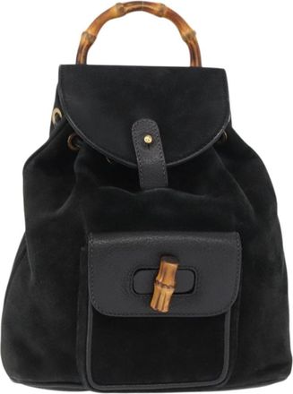 Gucci Vintage Bamboo Backpack Suede Black Suede Backpack Bag (Pre-Owned)