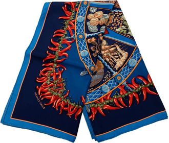 Herm&egrave;s Foulard Aux Pays Des Epices in seta 2000-2025 - Blu