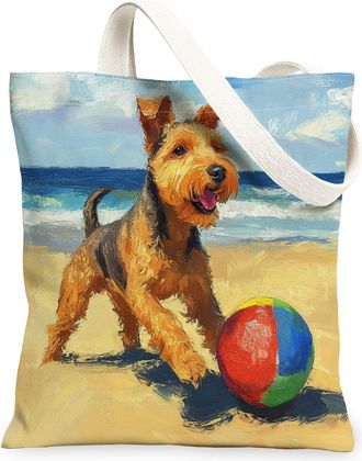 Generic Summer Shiba Inu Dog Canvas Tote Bag for Shopping 13x15, Beach Coastal Beachy Puppy Reusable Grocery Print Bag for Women, Fun Pet Beach Aesthetic Pain