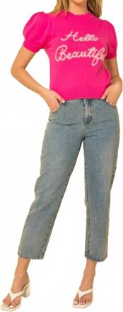 Gilli Hello Beautiful Short Sleeve Sweater Top In Pink