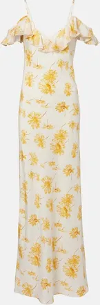 Rodarte Floral ruffled silk moir&eacute; slip dress