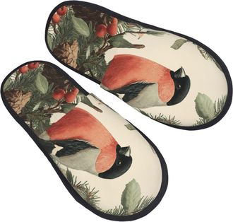 Generic Cosy Cotton Slipper Bird Winter Leaves House Slipper Non-Slip Hotel Slippers for Hotels Indoor Ladies L