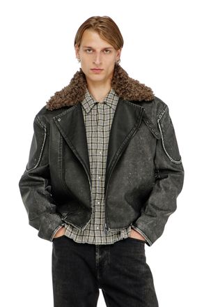 Diesel Biker jacket with detachable collar - Jackets - Man - Grey