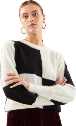 Suncoo Pavati Geruite Jersey van Wolmix - Dames - Ronde hals truien - Veelkleurig - M - Wol - Truien & Vesten