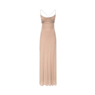 Pinko Maxi Dresses, female, Beige, Size: XS Long Slip Dress with Rhinestones