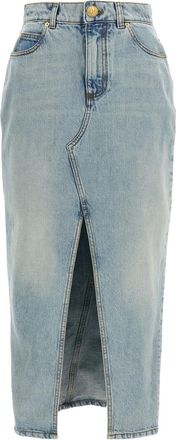 Balmain Light Blue Denim midi skirt