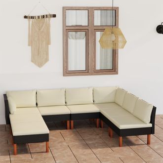 vidaXL Vidaxl - Set De Muebles De Jard&iacute;n 8 Pzas Y Cojines Rat&aacute;n Sint&eacute;tico Negro