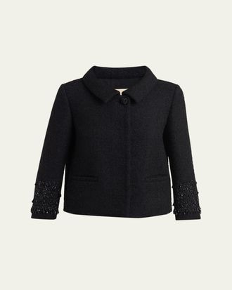 Valentino Garavani Crystal Embroidered Tweed Single-Breasted Top Coat