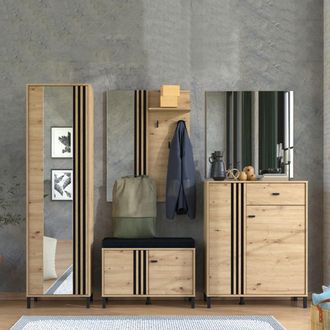 Dmora Mueble De Entrada Apia, Espejo Incluido, 2 Estantes, Perchero, 193x55x40h Cm Roble Marr&oacute;n Nudos