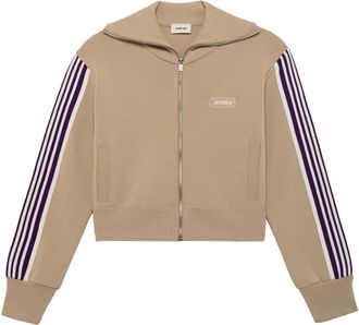 Autry Beige Gebreid Jack met Gestreepte Banden - Dames - Vesten - Beige - M - Truien & Vesten