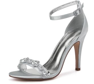 Generic Wedding Bridal Shoes Womens Heels Bridal Peep Toe Ankle Wedding Stiletto Heel Sandals Party Dress Shoes 10.5Cm,Silver,3 UK