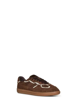 Alohas Crochet-Detailed Suede Sneaker - Brown