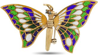 Luxury Bazaar Vintage 14K Yellow Gold Plique-Jour Butterfly Brooch MF08-062626
