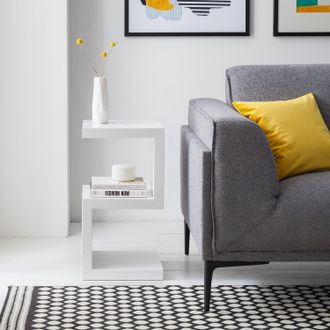 Loftscape home24 loftscape Beistelltisch Snake MDF Hochglanz Weiß Modern 32x59x32 cm (BxHxT)