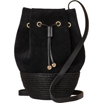 Cesta Collective Suede and Sisal Drawstring Bucket Bag in Black at Nordstrom