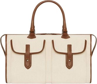 Kiton Klassieke Katoenen Leren Tas - Heren - Weekendtassen - Beige - ONE Size - Katoen - Tassen