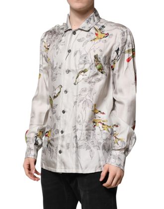 Dolce & Gabbana Mens Multicolor Silk Printed Button Down Shirt