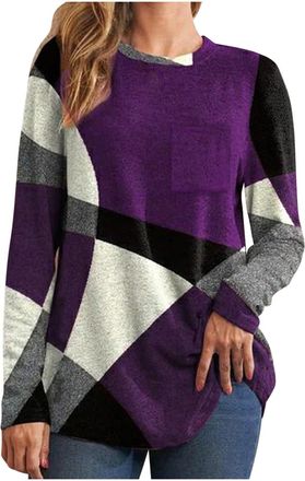 Generic Long Sleeve Tops Women, Ladies Jumpers Long Sleeve Tops Women UK Trendy Color Block Tunic Sweatshirt Geometric Graphics Print Shirts Pullover Dressy C