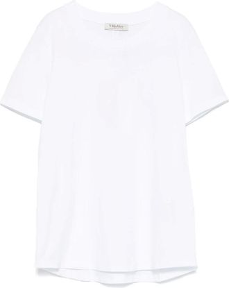 Max Mara Tops, Dames, Wit, S, Wit Geborduurd Logo Crew Neck T-shirt